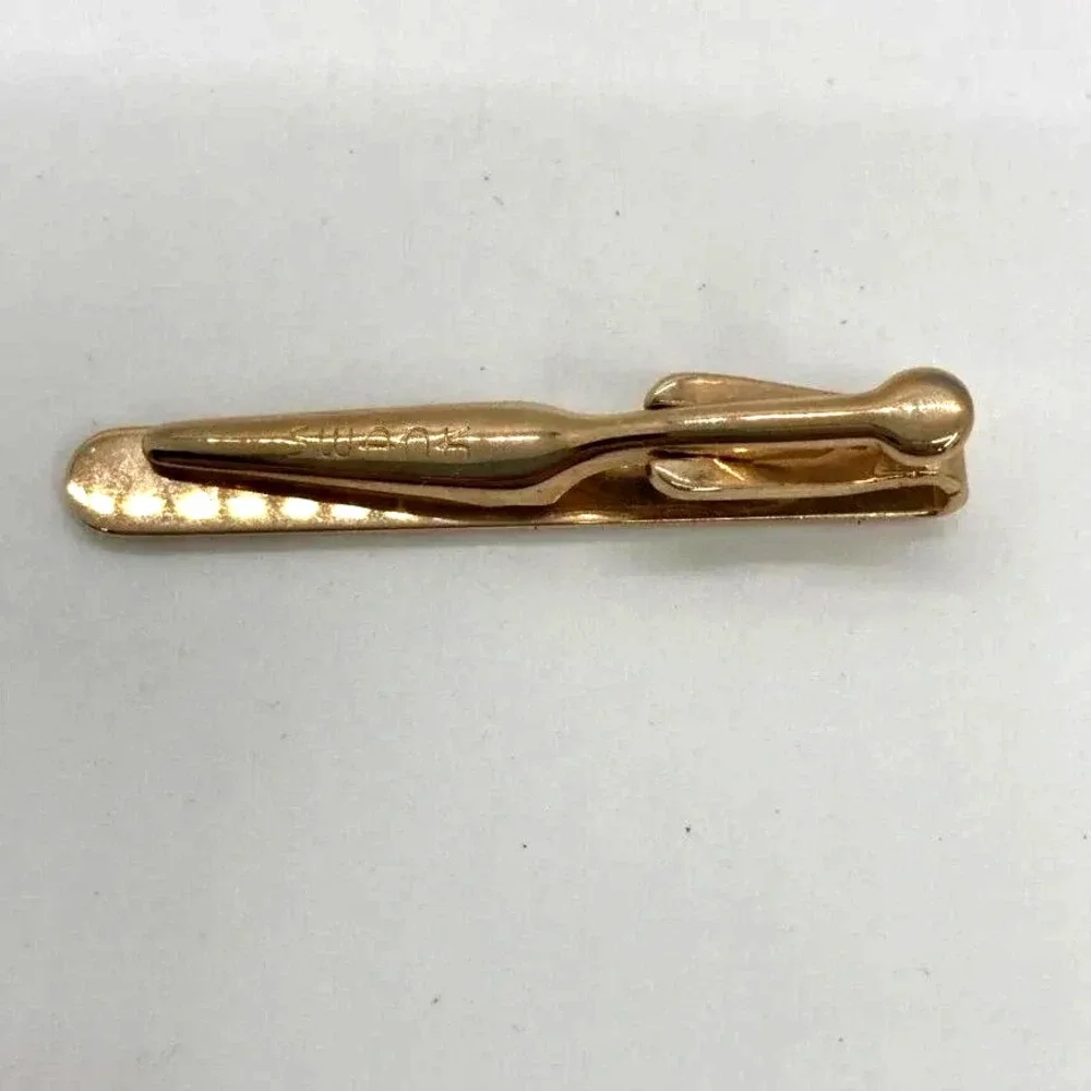 Vintage Swank Gold Tone‎ Cufflinks Tie Clip Set Mens Round Wave Design Jewelry